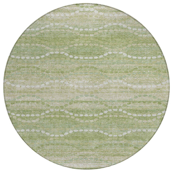 8' Sage And Ivory Round Ogee Washable Indoor Outdoor Area Rug