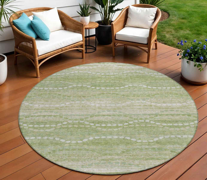8' Sage And Ivory Round Ogee Washable Indoor Outdoor Area Rug