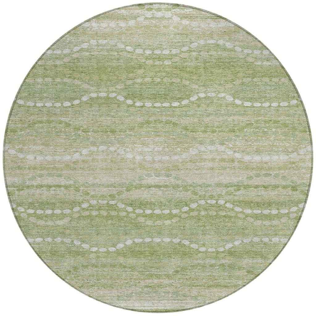 8' Sage And Ivory Round Ogee Washable Indoor Outdoor Area Rug