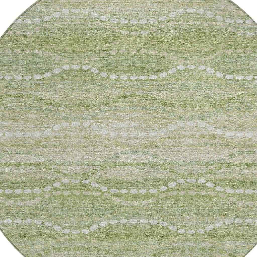 8' Sage And Ivory Round Ogee Washable Indoor Outdoor Area Rug
