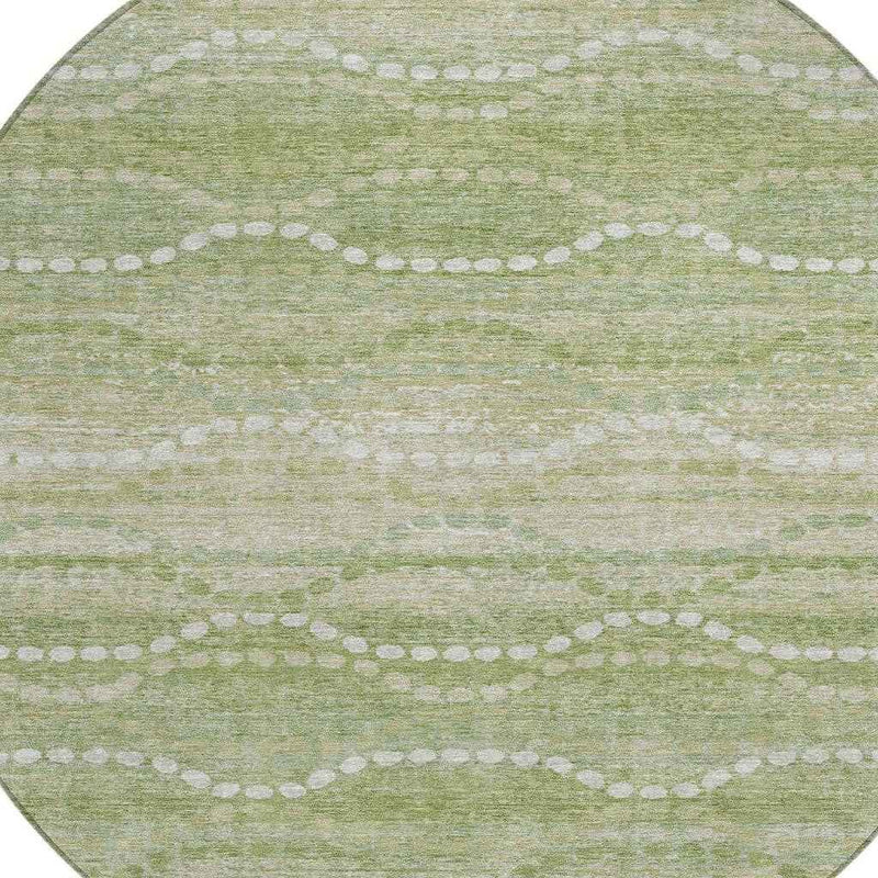 8' Sage And Ivory Round Ogee Washable Indoor Outdoor Area Rug
