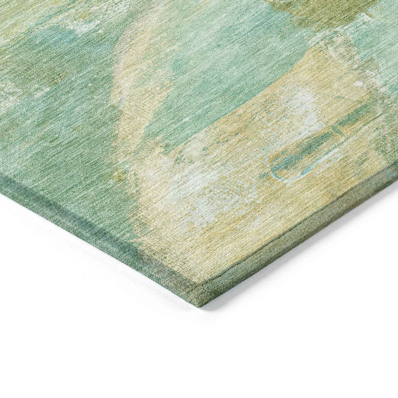 9' X 12' Green Teal Blue And Copper Abstract Washable Indoor Outdoor Area Rug