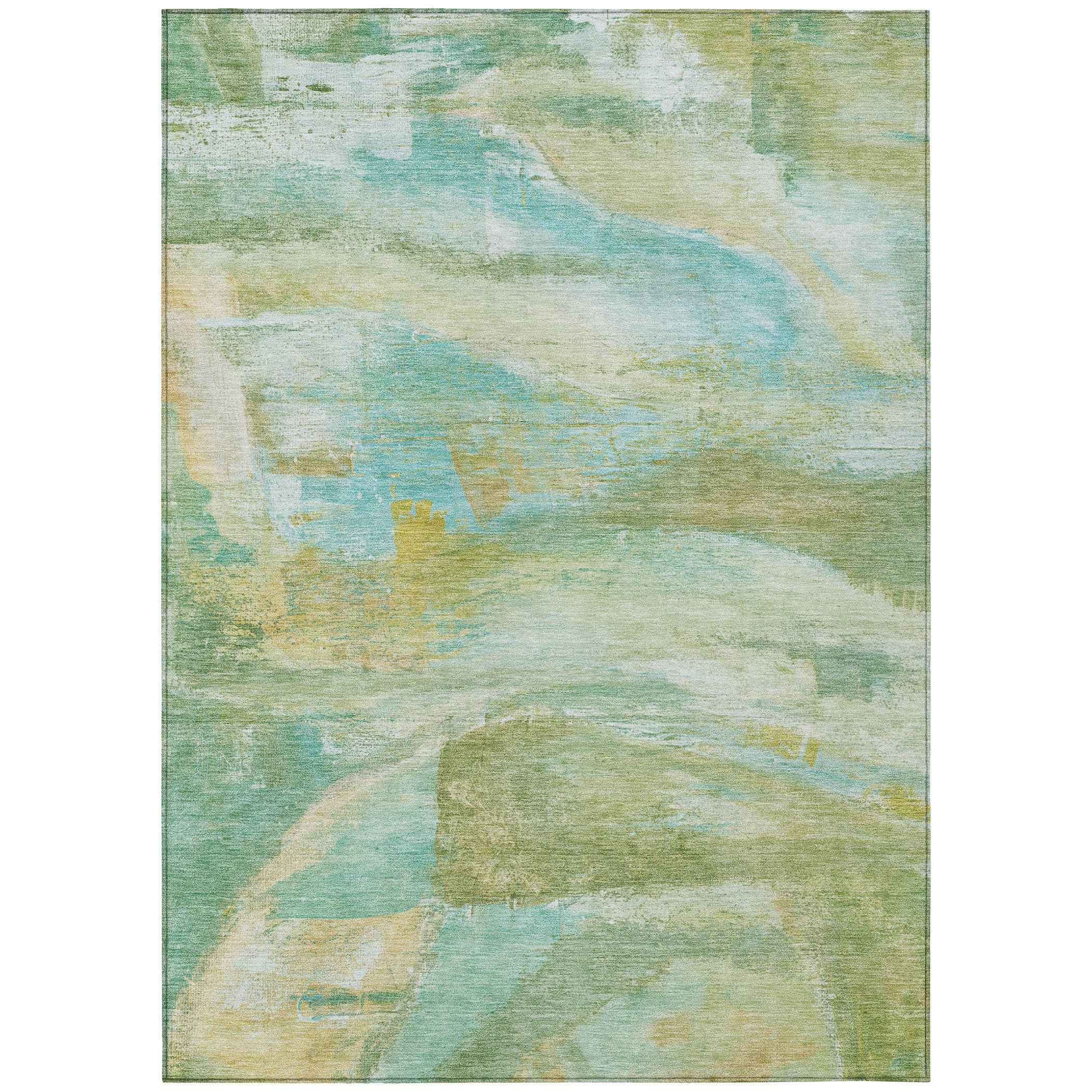 5' X 8' Green Teal Blue And Copper Abstract Washable Indoor Outdoor Area Rug