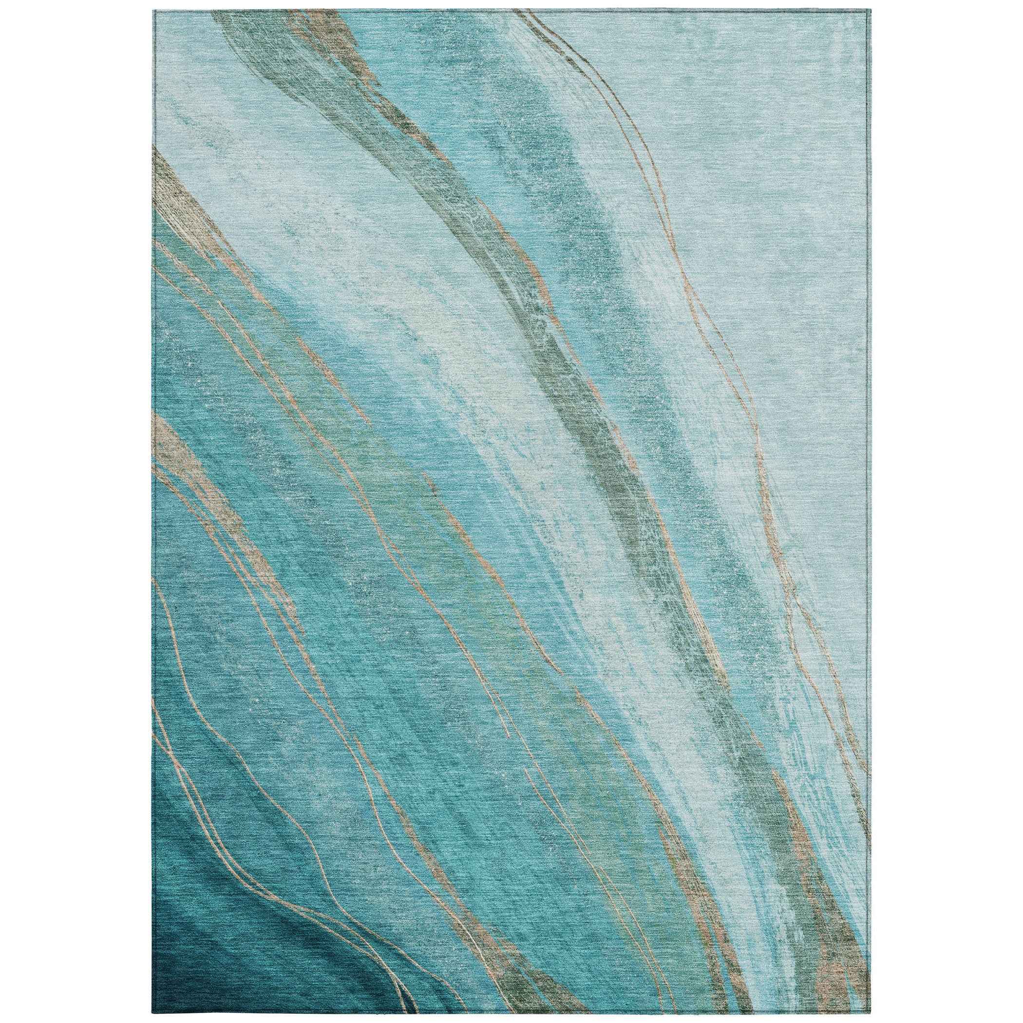 8' X 10' Turquoise And Taupe Abstract Washable Indoor Outdoor Area Rug