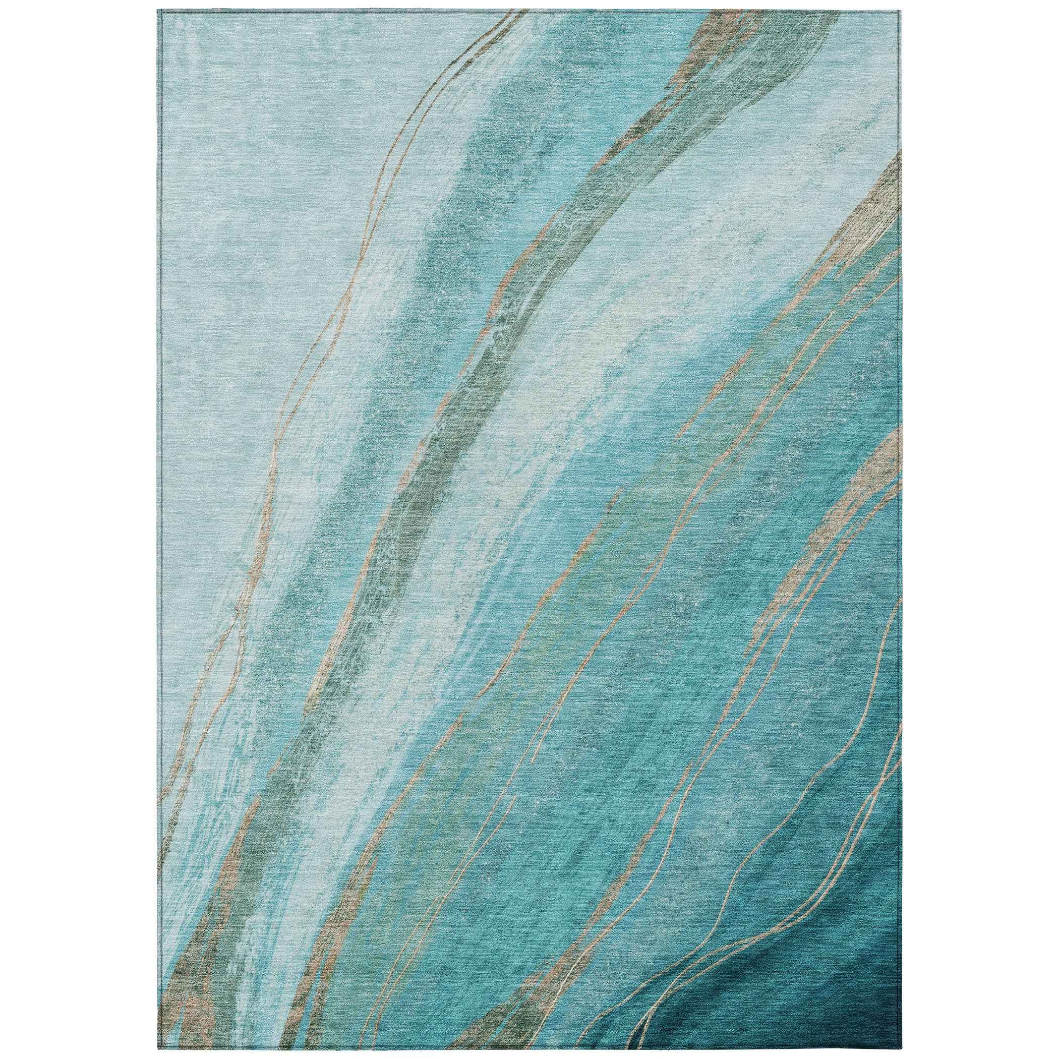 8' X 10' Turquoise And Taupe Abstract Washable Indoor Outdoor Area Rug