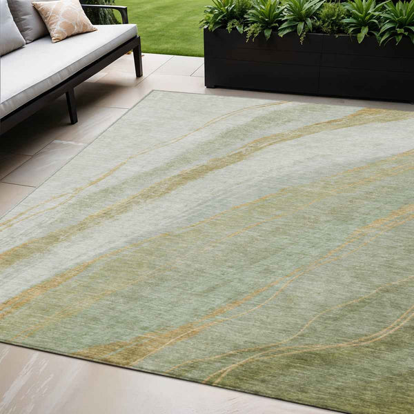 5' X 8' Sage And Copper Abstract Washable Indoor Outdoor Area Rug