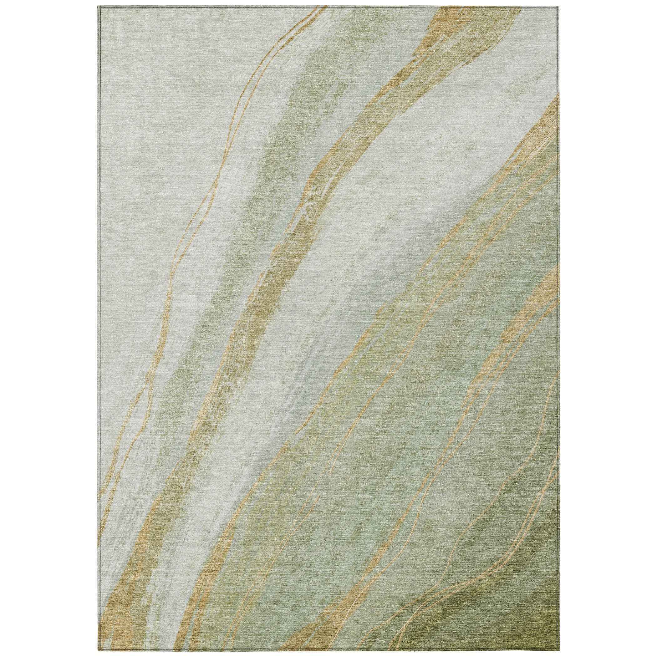 5' X 8' Sage And Copper Abstract Washable Indoor Outdoor Area Rug