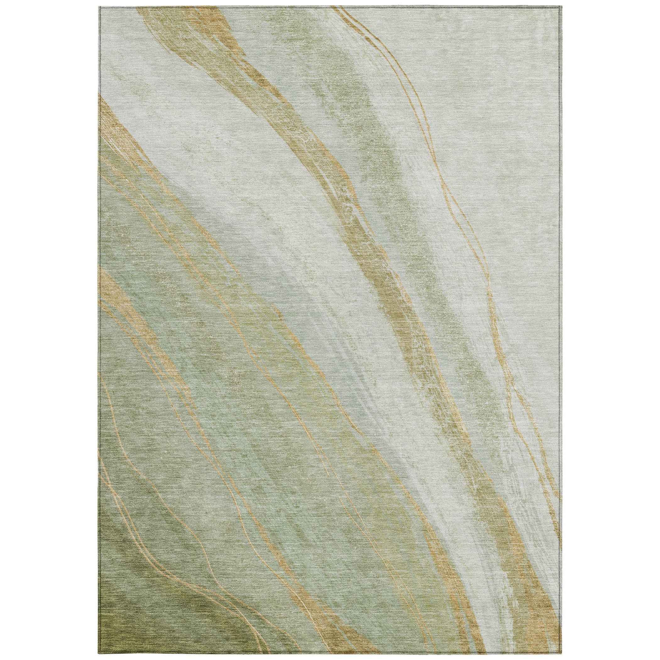 5' X 8' Sage And Copper Abstract Washable Indoor Outdoor Area Rug