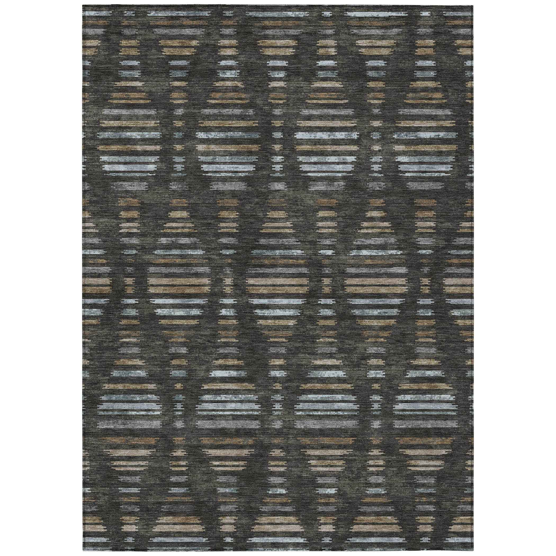 8' X 10' Coffee And Gray Striped Washable Indoor Outdoor Area Rug
