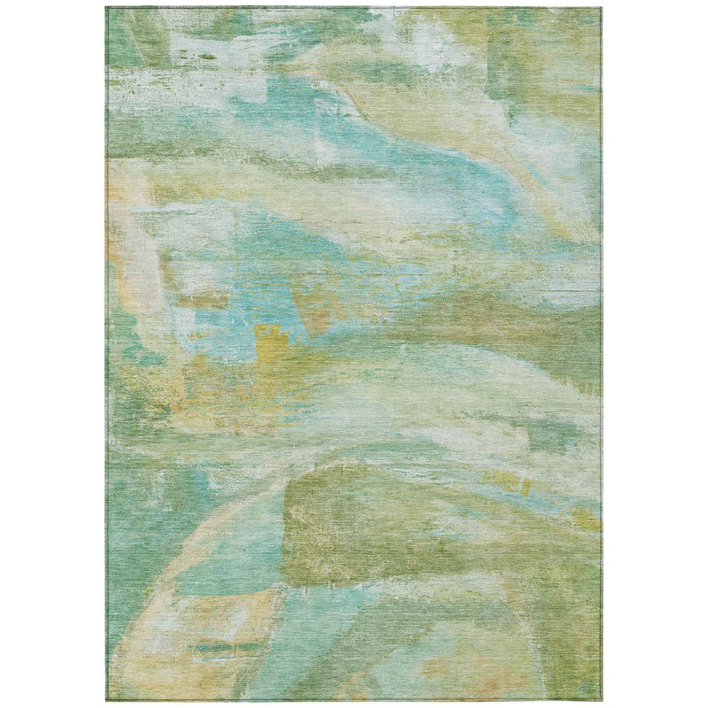 8' X 10' Green Teal Blue And Copper Abstract Washable Indoor Outdoor Area Rug