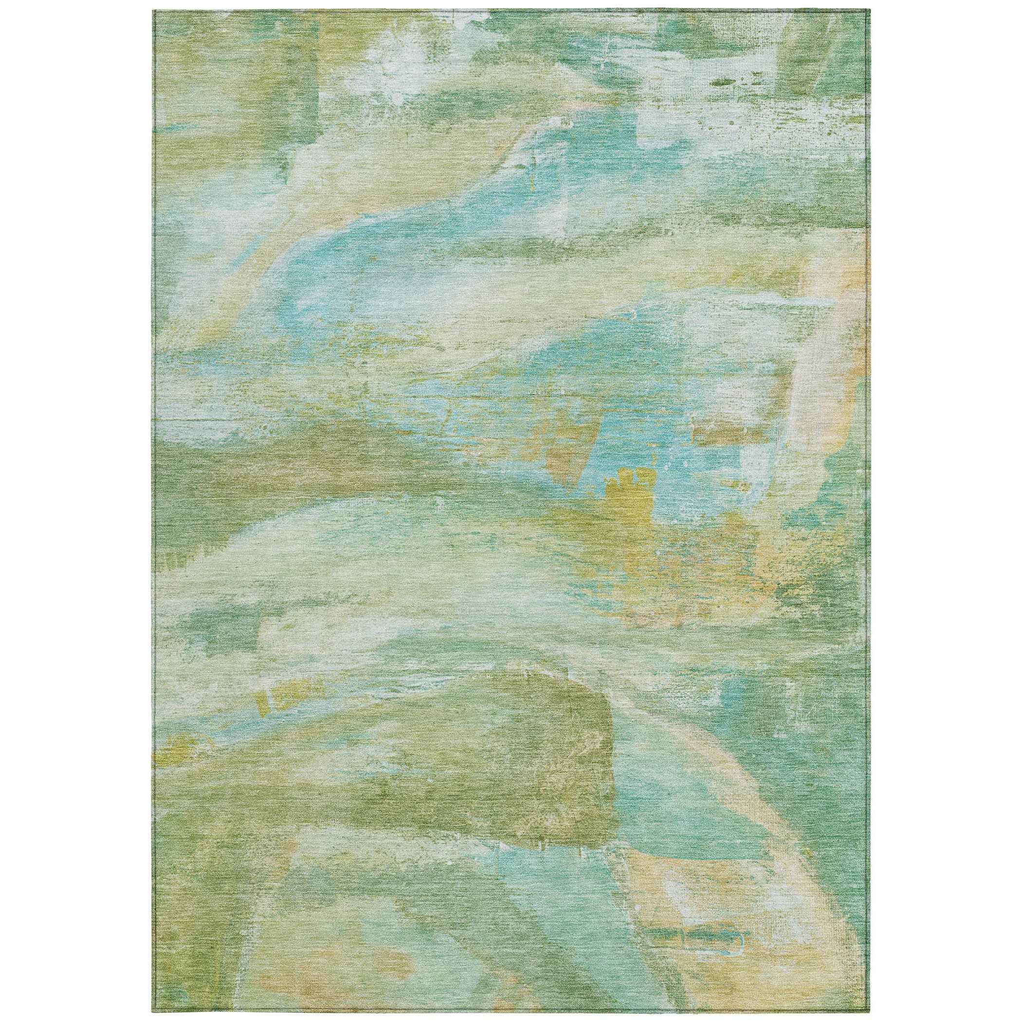 8' X 10' Green Teal Blue And Copper Abstract Washable Indoor Outdoor Area Rug