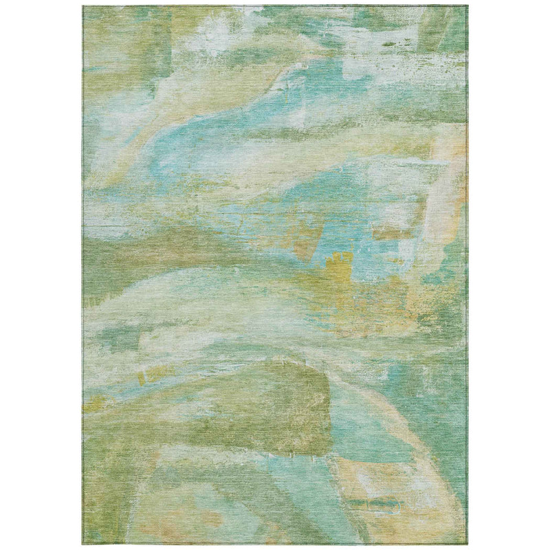8' X 10' Green Teal Blue And Copper Abstract Washable Indoor Outdoor Area Rug