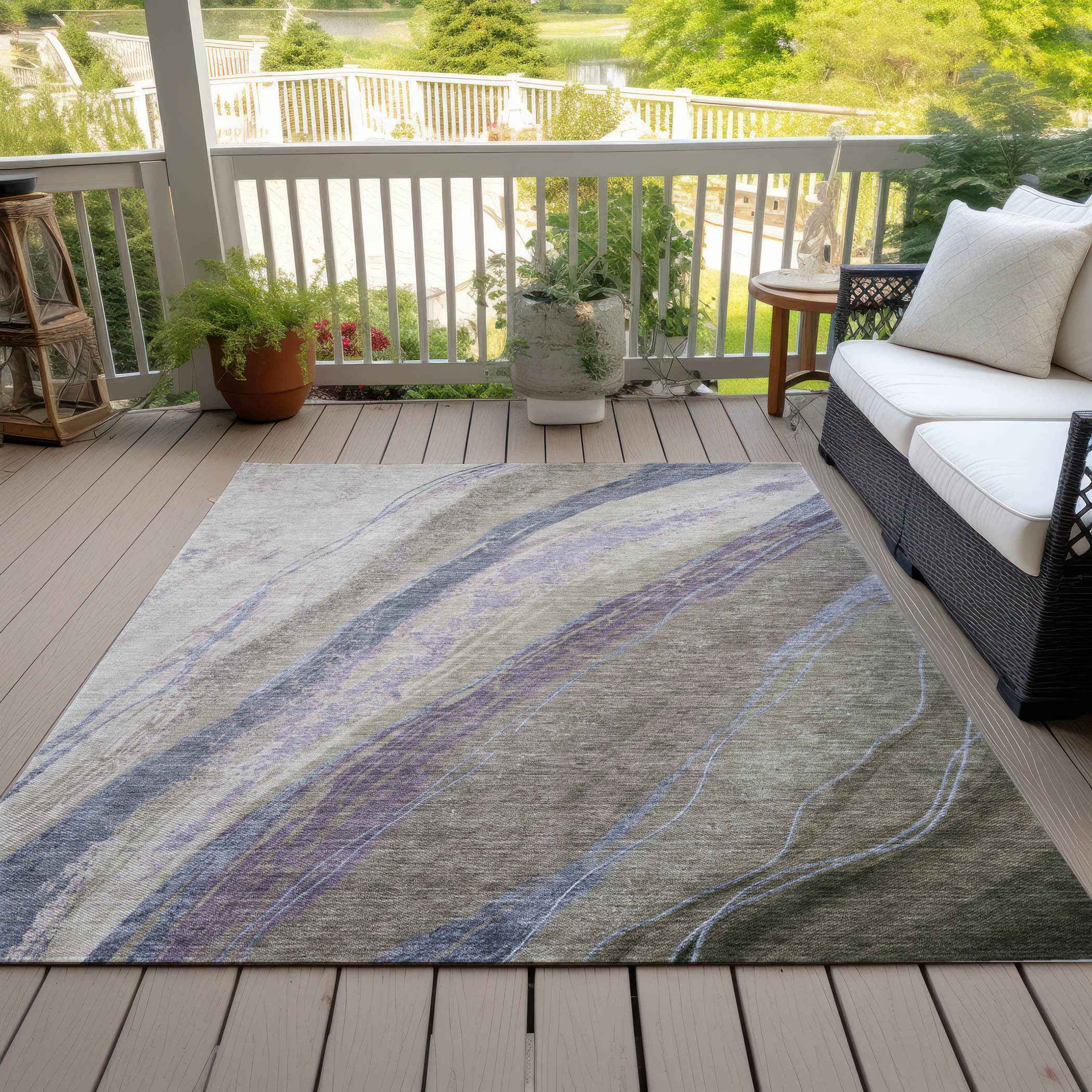 9' X 12' Brown Taupe And Purple Abstract Washable Indoor Outdoor Area Rug