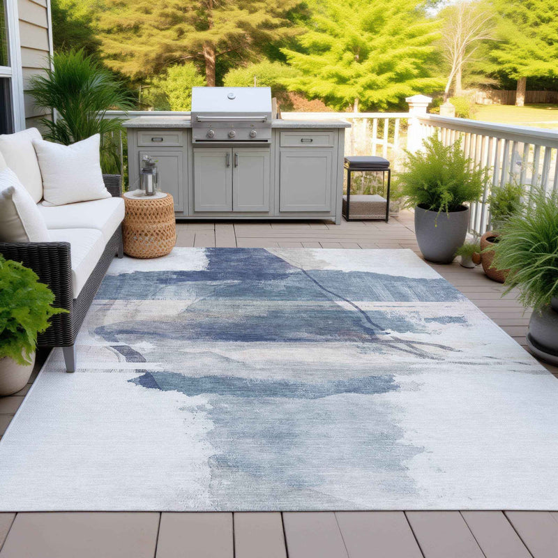 10' X 14' Blue And Ivory Abstract Washable Indoor Outdoor Area Rug