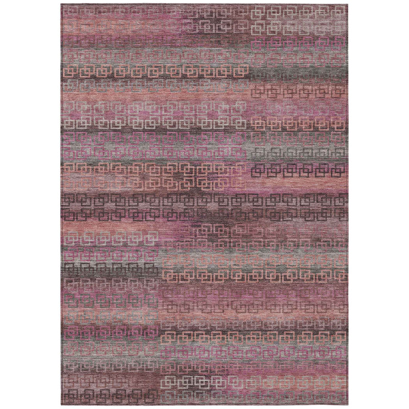 5' X 8' Pink And Gray Striped Washable Indoor Outdoor Area Rug