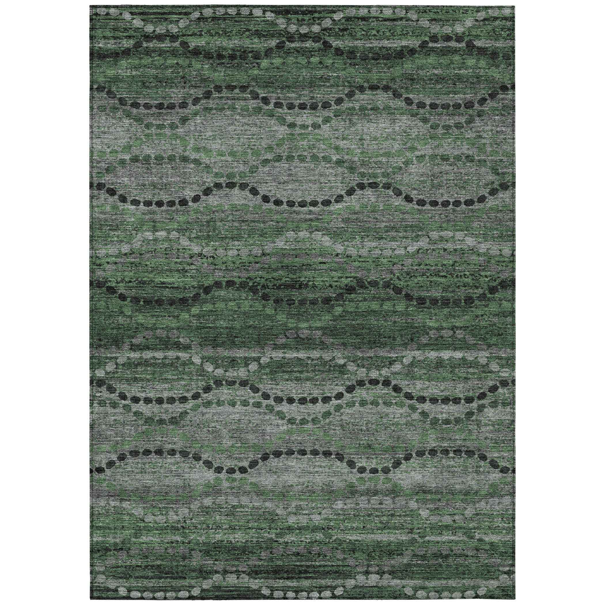 8' X 10' Olive Green And Gray Ogee Washable Indoor Outdoor Area Rug
