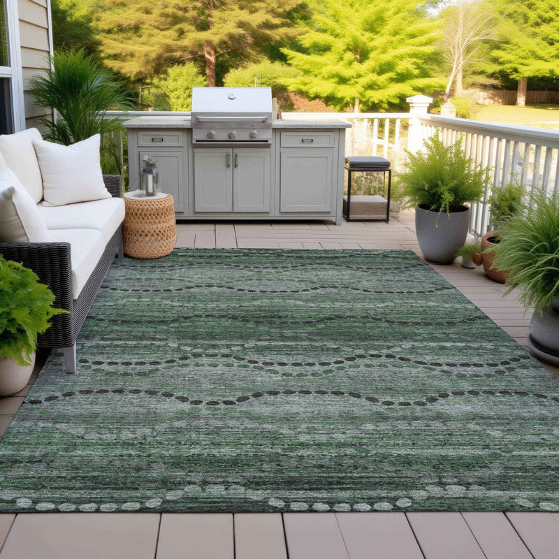 8' X 10' Olive Green And Gray Ogee Washable Indoor Outdoor Area Rug