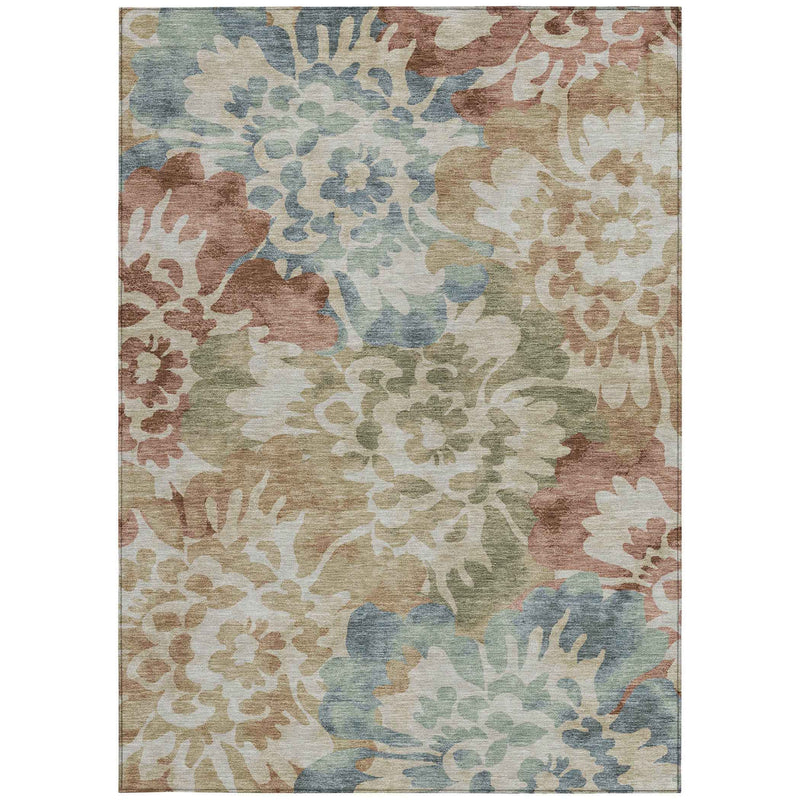 10' X 14' Rust And Beige Floral Washable Indoor Outdoor Area Rug