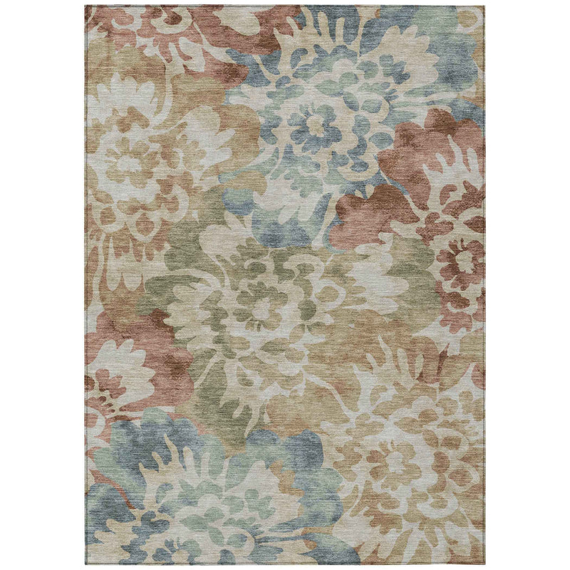 10' X 14' Rust And Beige Floral Washable Indoor Outdoor Area Rug