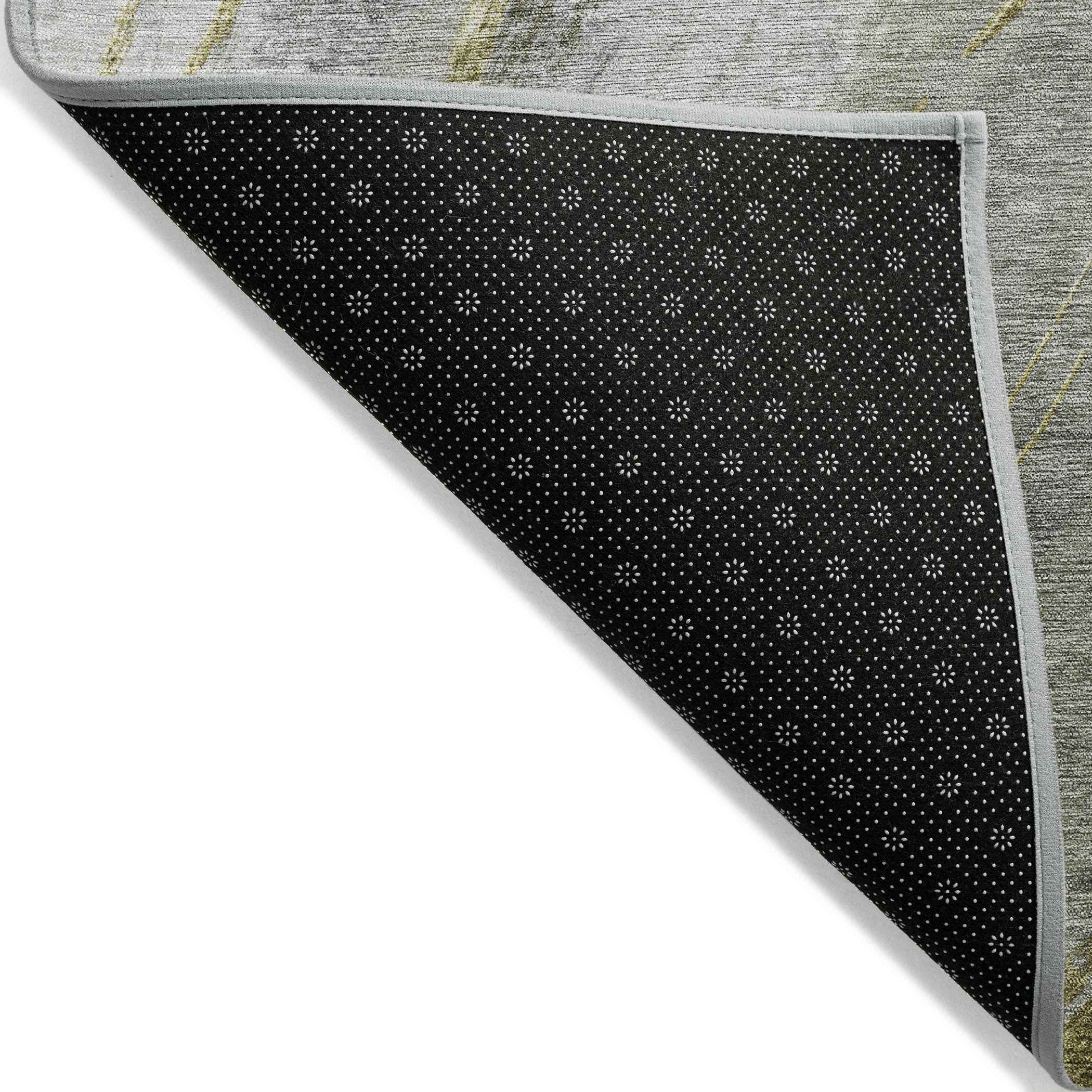 5' X 8' Artichoke Green And Gray Abstract Washable Indoor Outdoor Area Rug