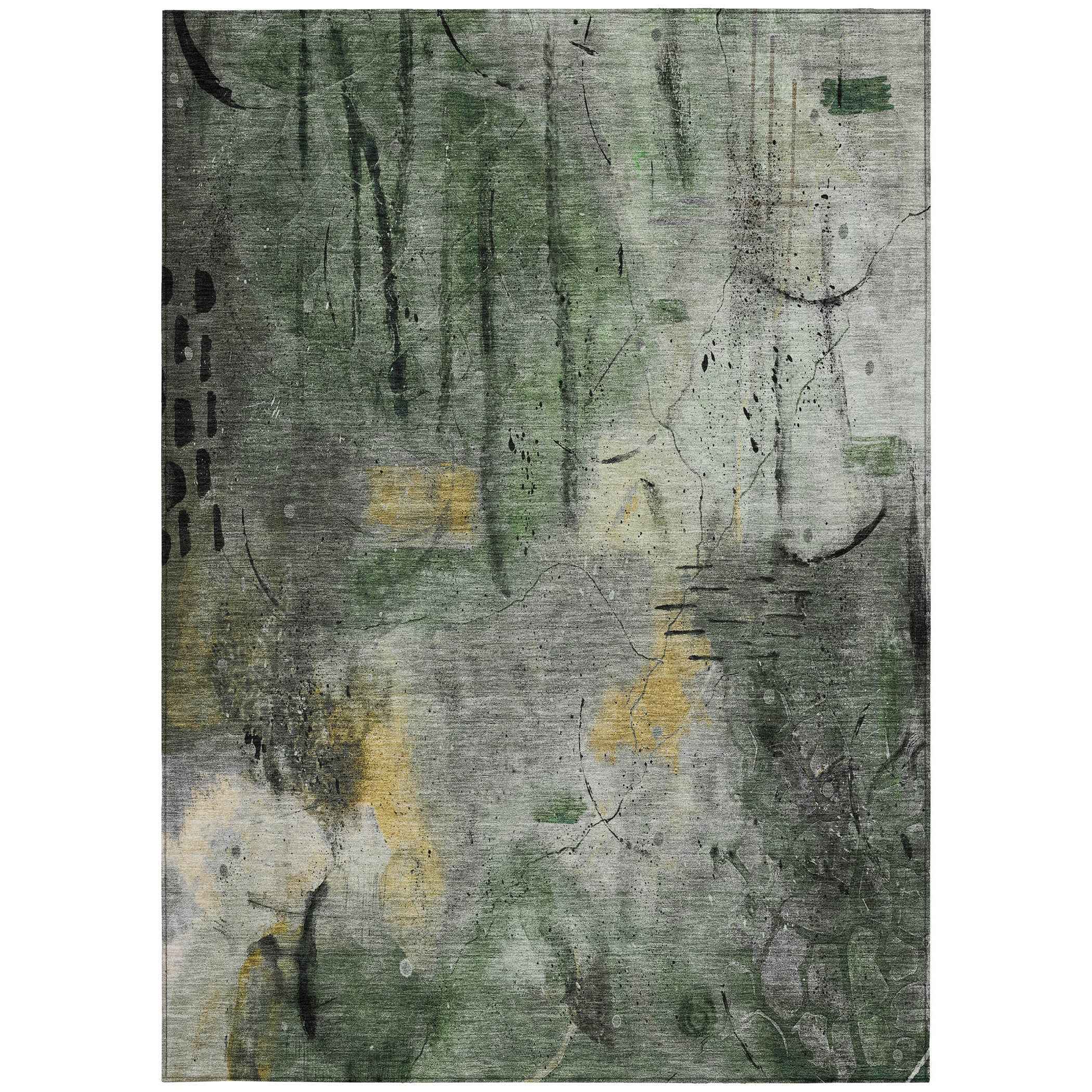 3' X 5' Pewter And Gold Abstract Washable Indoor Outdoor Area Rug