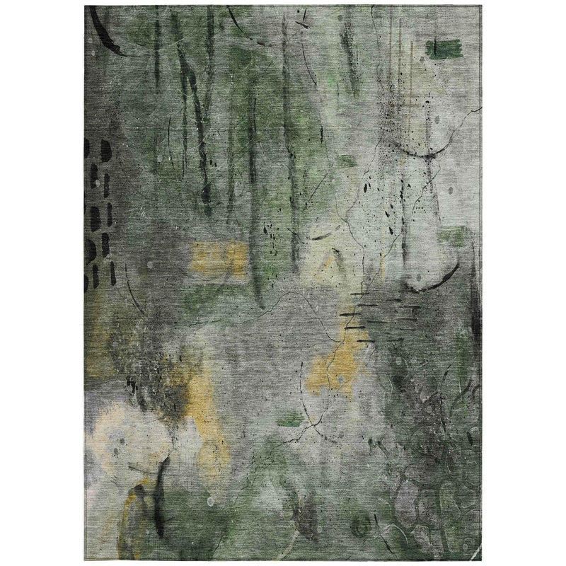 3' X 5' Pewter And Gold Abstract Washable Indoor Outdoor Area Rug