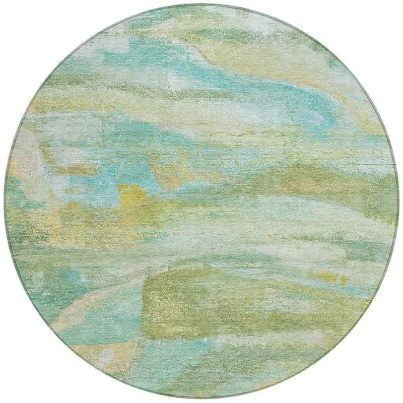 8' Green Teal Blue And Copper Round Abstract Washable Indoor Outdoor Area Rug