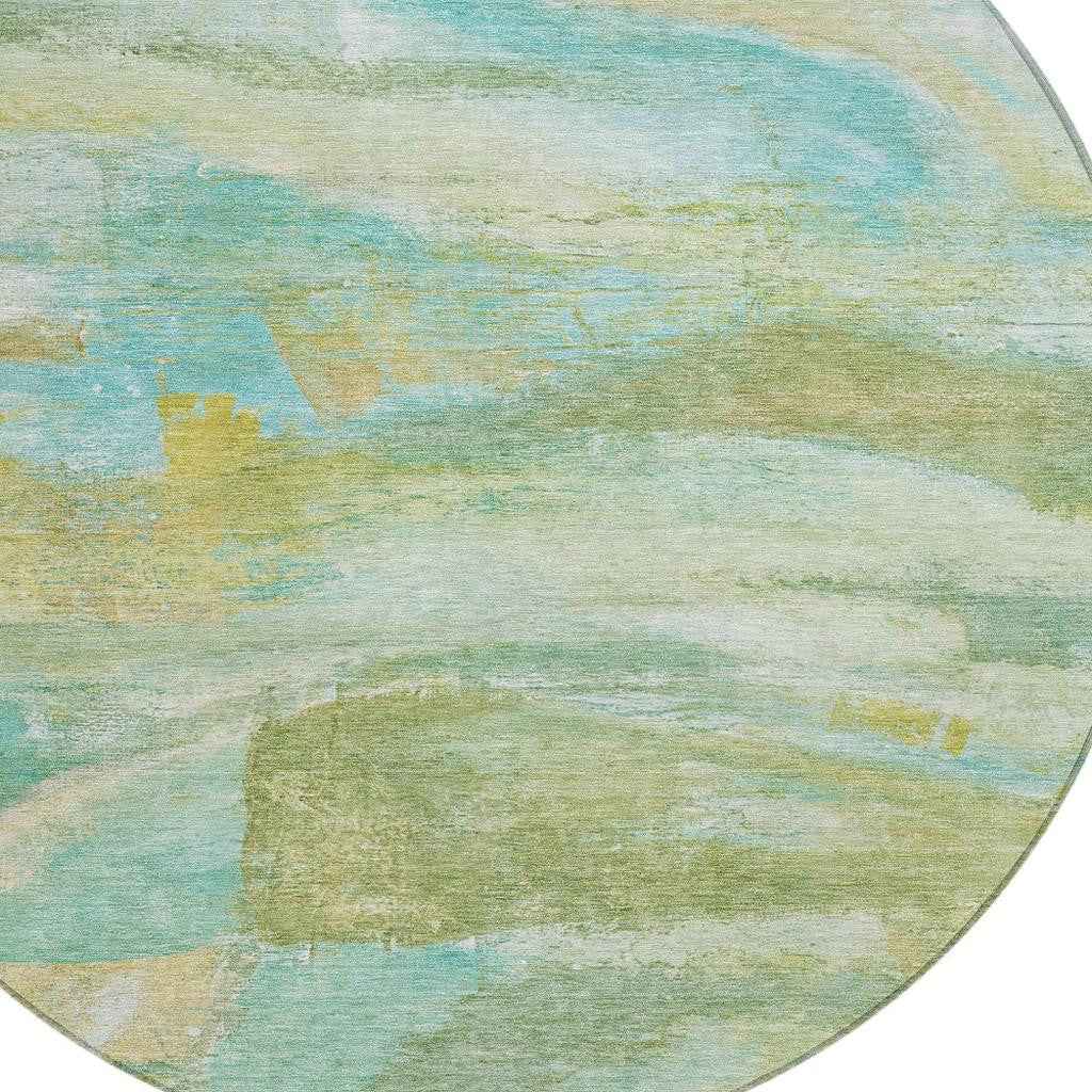 8' Green Teal Blue And Copper Round Abstract Washable Indoor Outdoor Area Rug