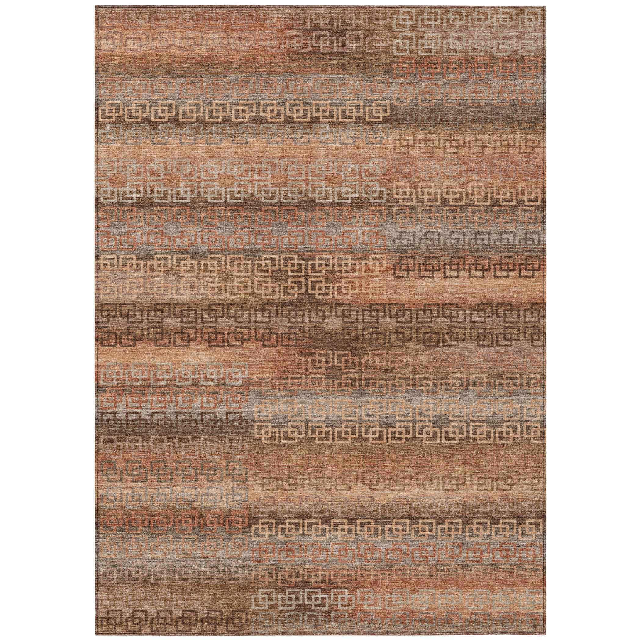 10' X 14' Copper And Peach Striped Washable Indoor Outdoor Area Rug