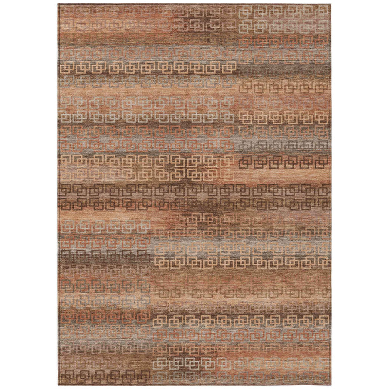 10' X 14' Copper And Peach Striped Washable Indoor Outdoor Area Rug