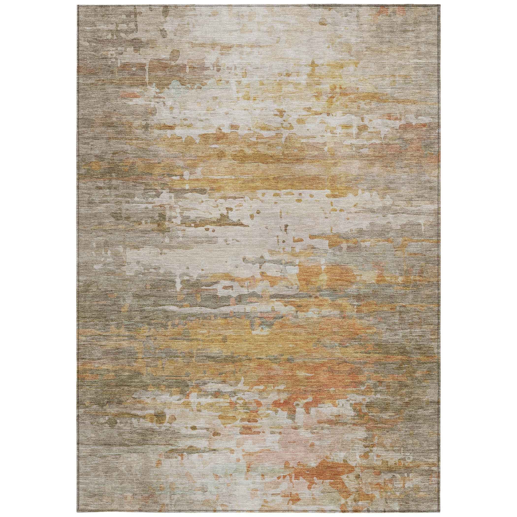 3' X 5' Khaki And Beige Abstract Washable Indoor Outdoor Area Rug