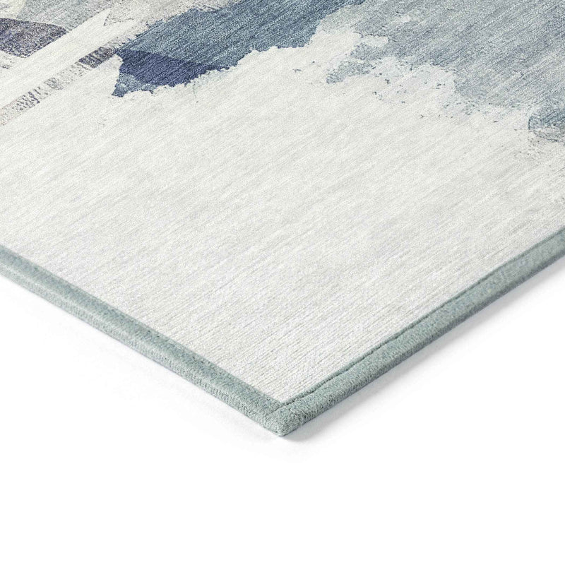 3' X 5' Blue And Ivory Abstract Washable Indoor Outdoor Area Rug