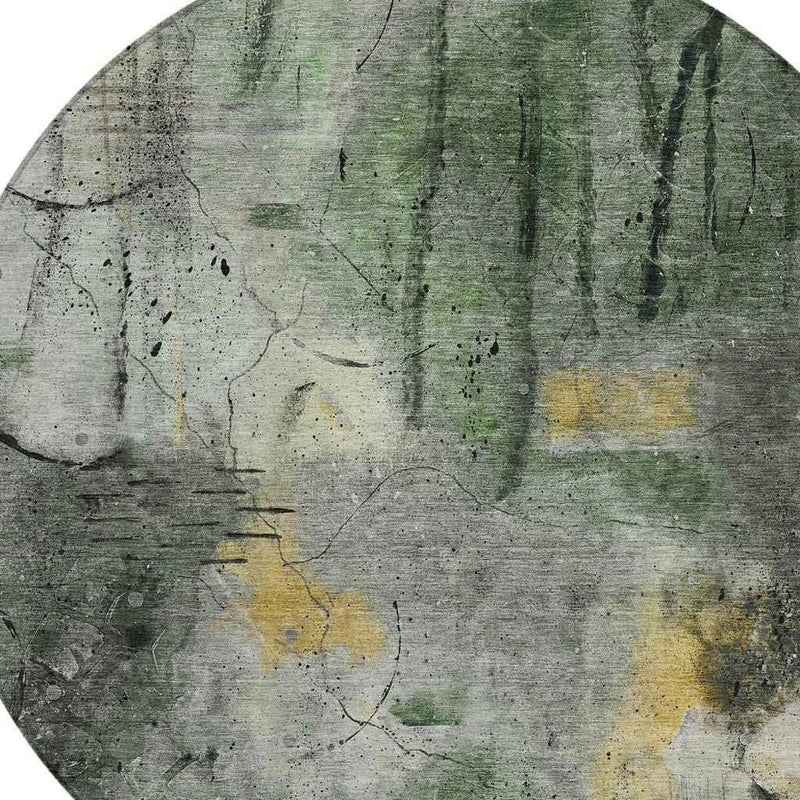 8' Pewter And Gold Round Abstract Washable Indoor Outdoor Area Rug