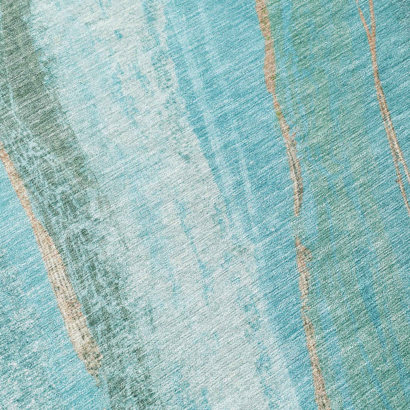 8' Turquoise And Taupe Round Abstract Washable Indoor Outdoor Area Rug