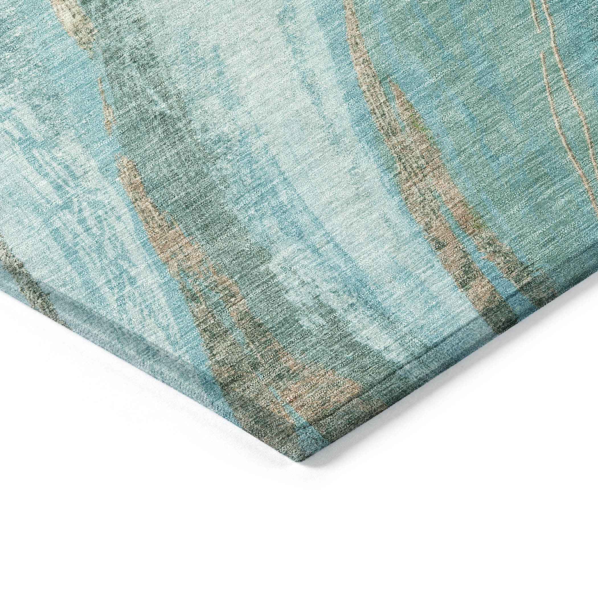 8' Turquoise And Taupe Round Abstract Washable Indoor Outdoor Area Rug