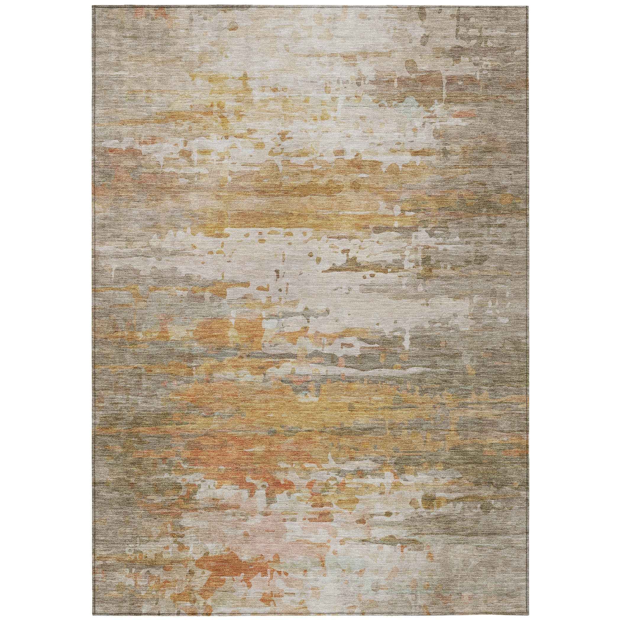 9' X 12' Khaki And Beige Abstract Washable Indoor Outdoor Area Rug