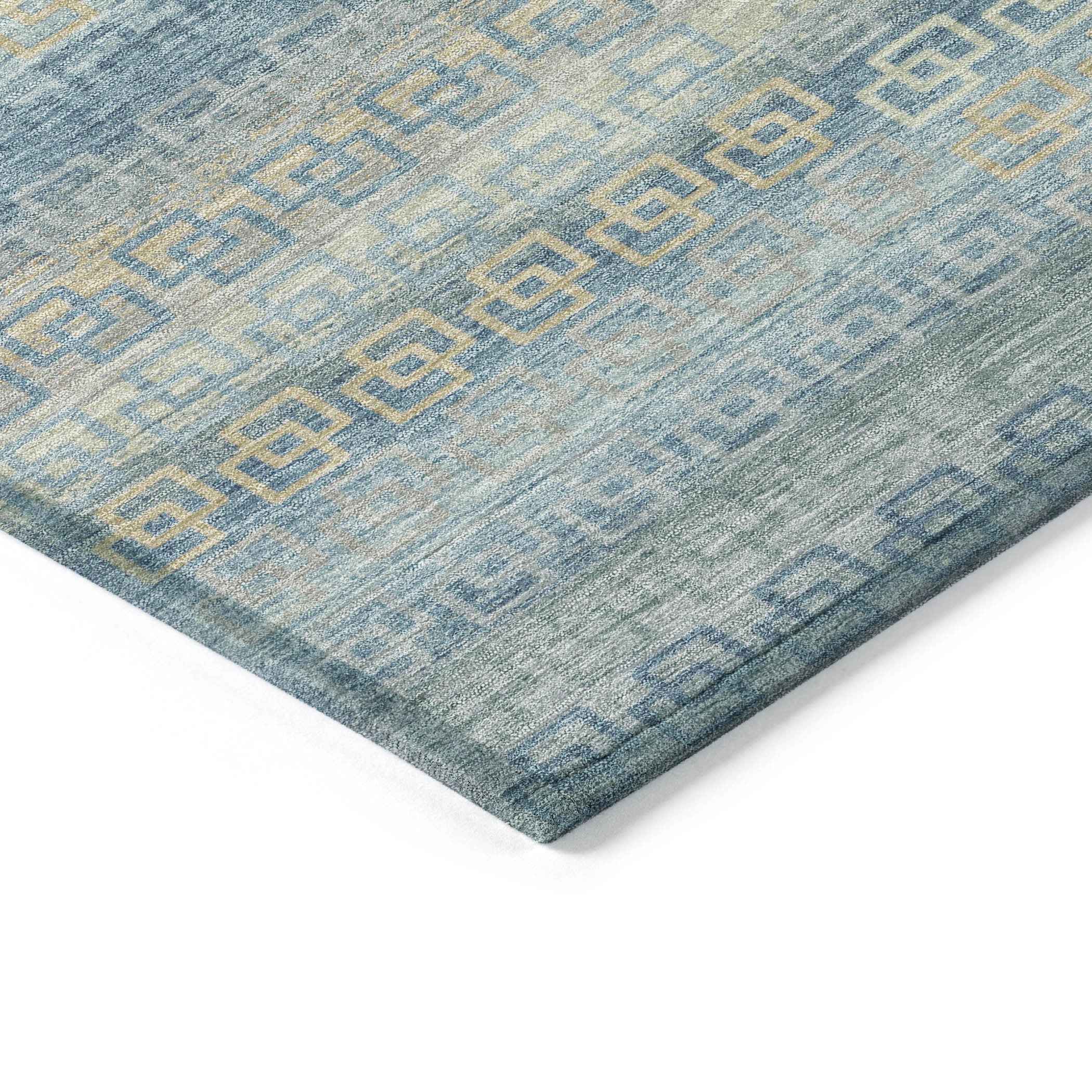 5' X 8' Teal Blue And Beige Striped Washable Indoor Outdoor Area Rug