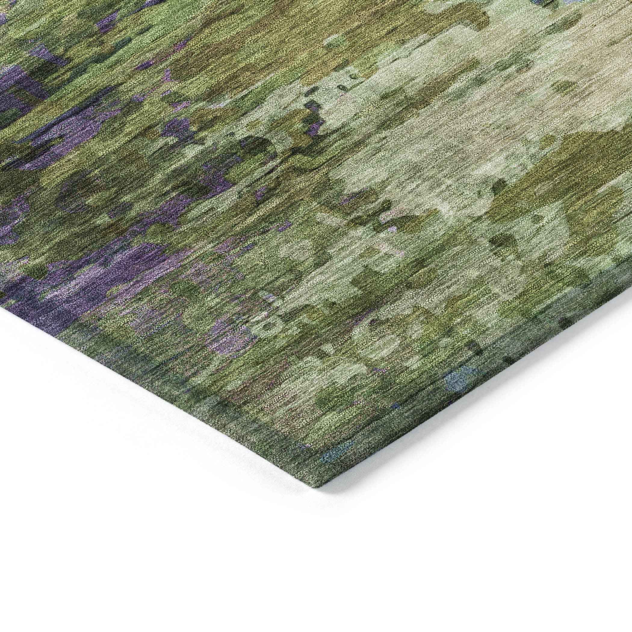 8' Green Lavender And Purple Round Abstract Washable Indoor Outdoor Area Rug