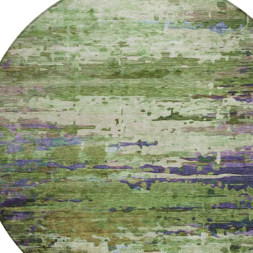 8' Green Lavender And Purple Round Abstract Washable Indoor Outdoor Area Rug
