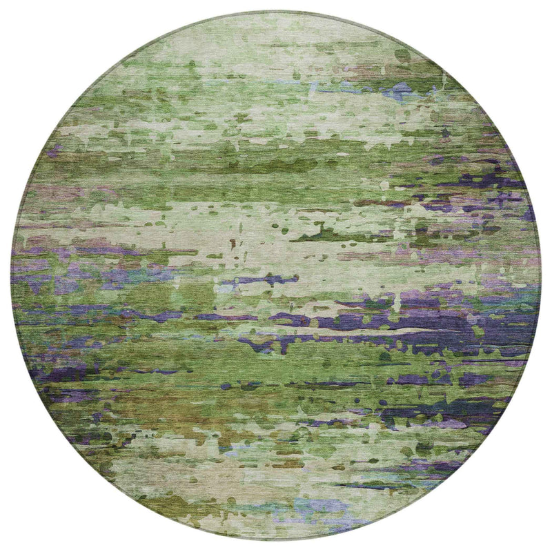 8' Green Lavender And Purple Round Abstract Washable Indoor Outdoor Area Rug