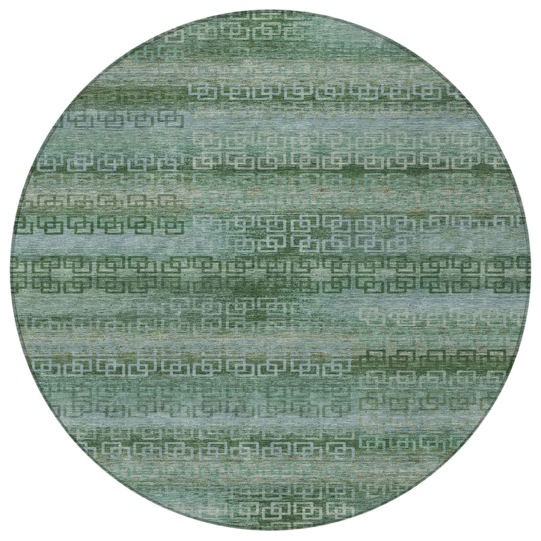 8' Artichoke Green And Sage Round Striped Washable Indoor Outdoor Area Rug