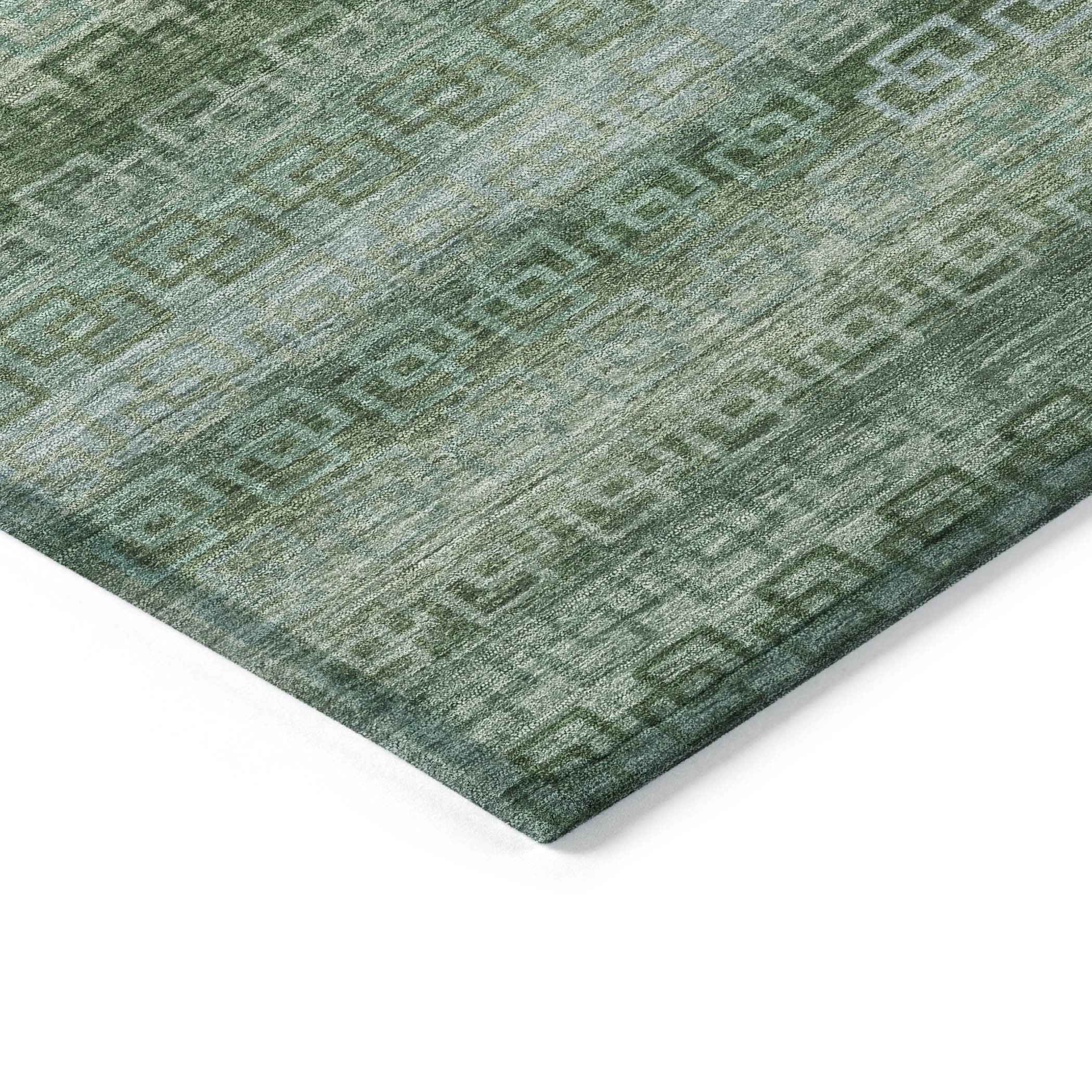8' Artichoke Green And Sage Round Striped Washable Indoor Outdoor Area Rug