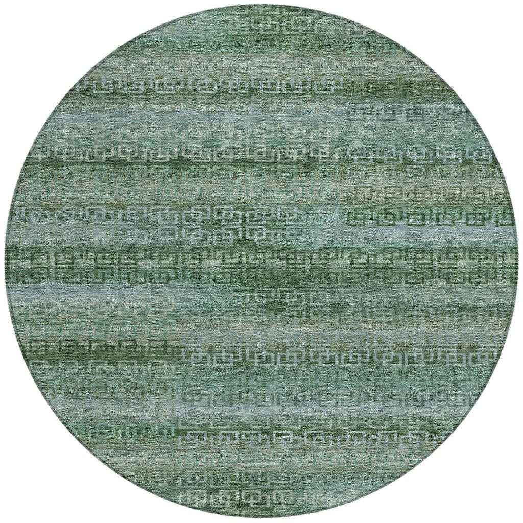 8' Artichoke Green And Sage Round Striped Washable Indoor Outdoor Area Rug
