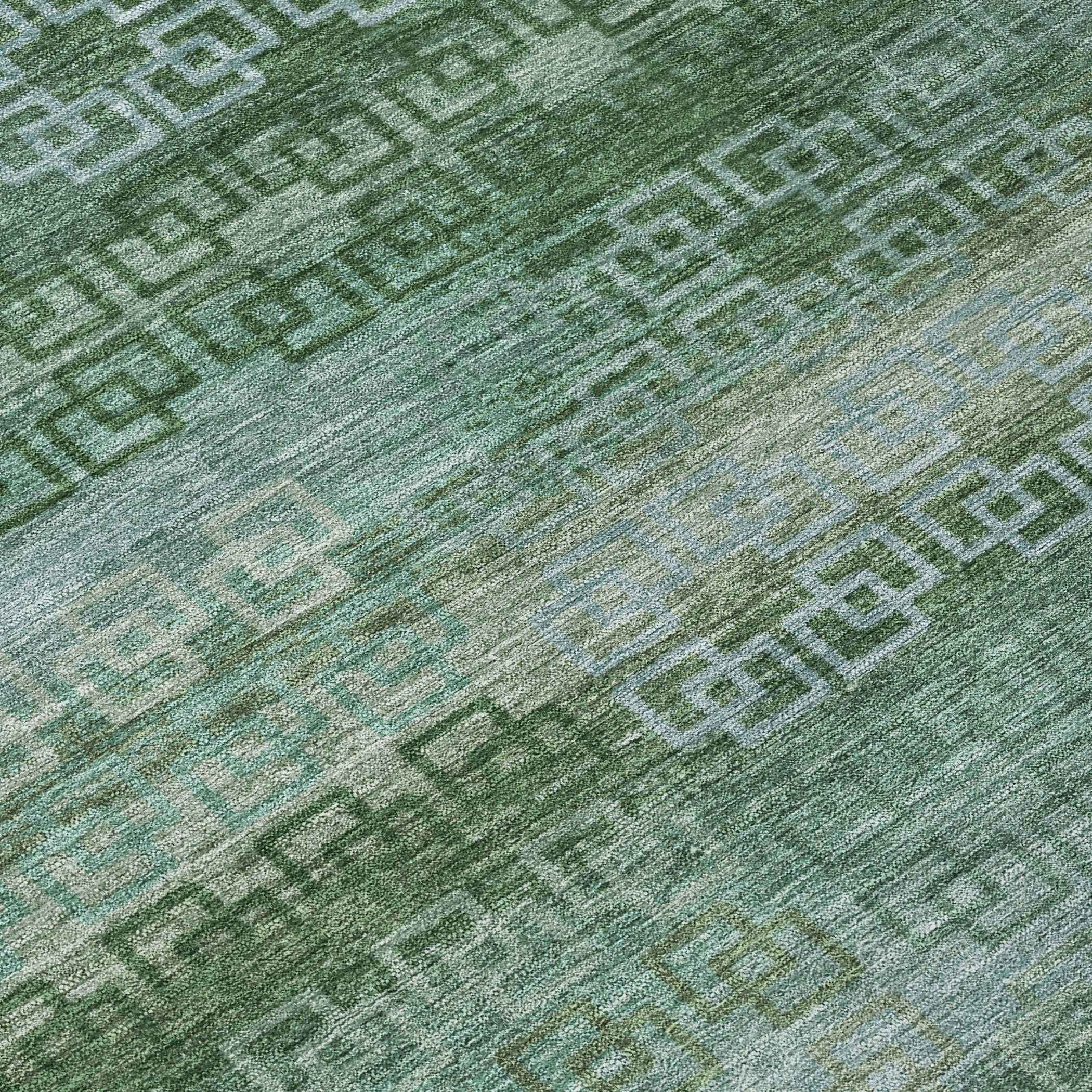 8' Artichoke Green And Sage Round Striped Washable Indoor Outdoor Area Rug