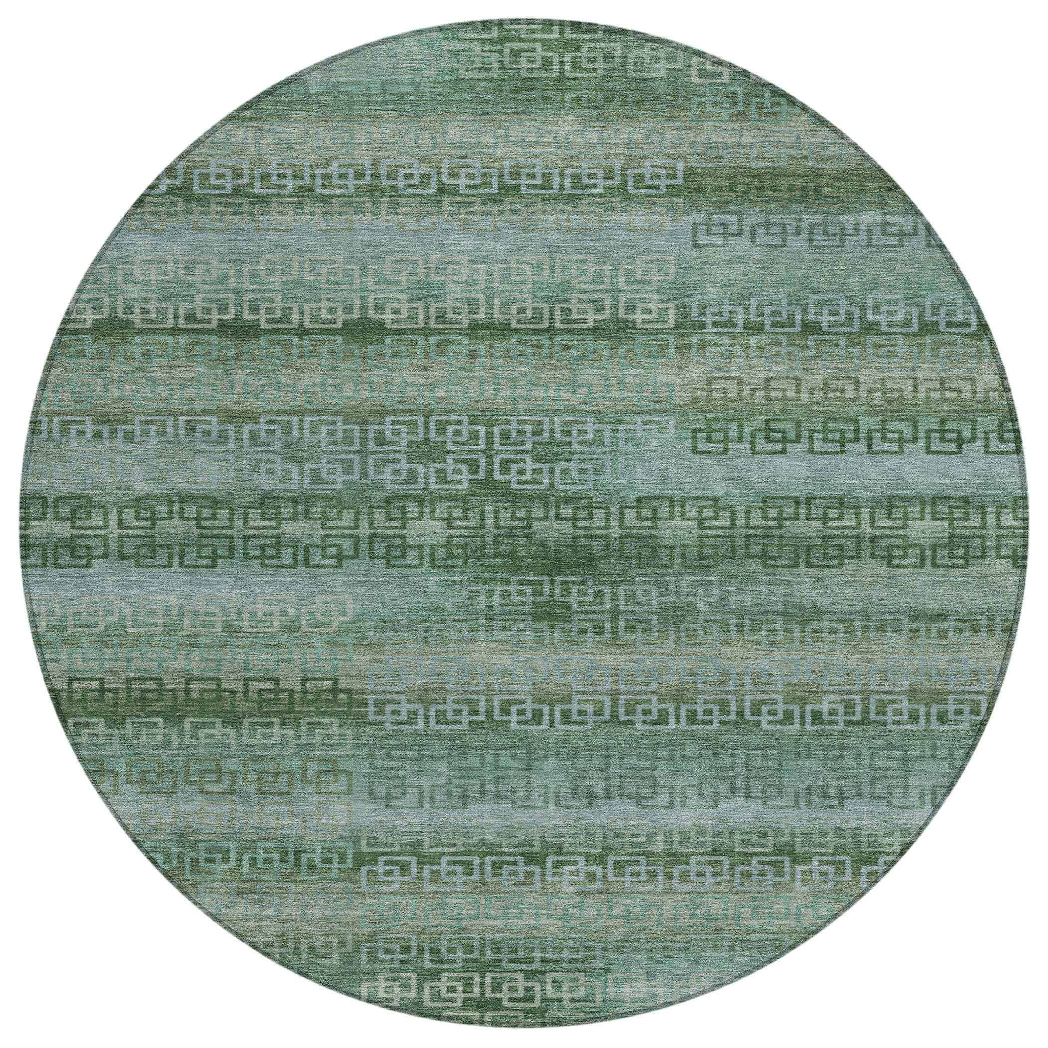 8' Artichoke Green And Sage Round Striped Washable Indoor Outdoor Area Rug