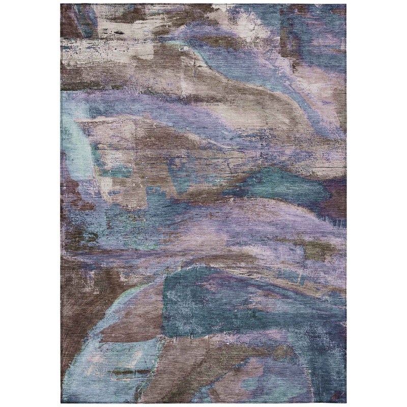 10' X 14' Brown Purple And Teal Blue Abstract Washable Indoor Outdoor Area Rug