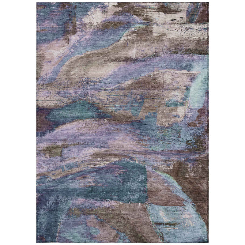 10' X 14' Brown Purple And Teal Blue Abstract Washable Indoor Outdoor Area Rug