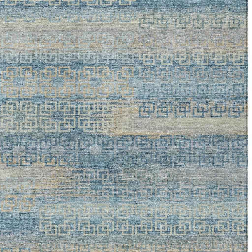 3' X 5' Teal Blue And Beige Striped Washable Indoor Outdoor Area Rug