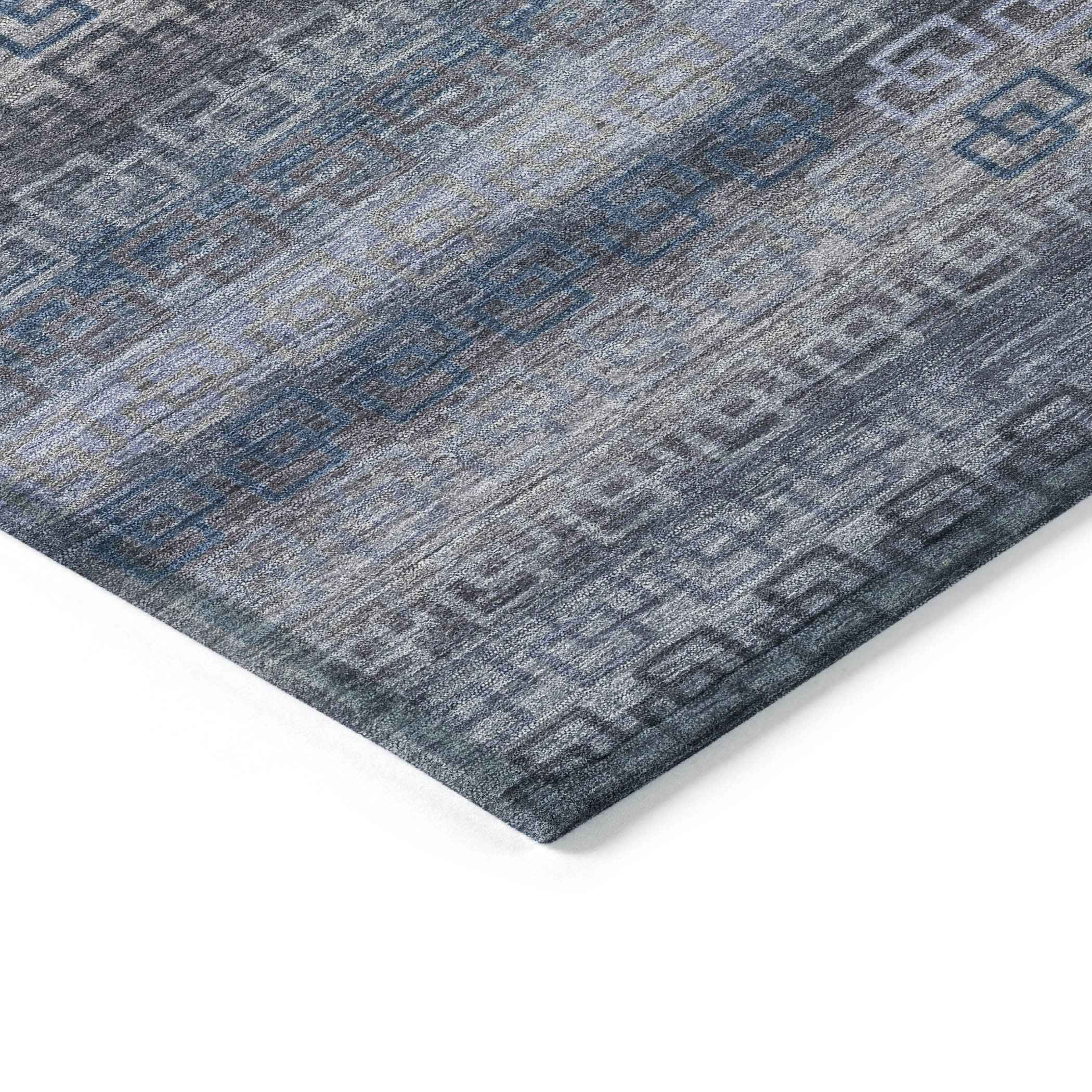 8' X 10' Taupe And Blue Striped Washable Indoor Outdoor Area Rug