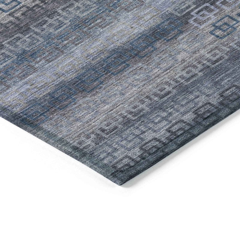 8' X 10' Taupe And Blue Striped Washable Indoor Outdoor Area Rug